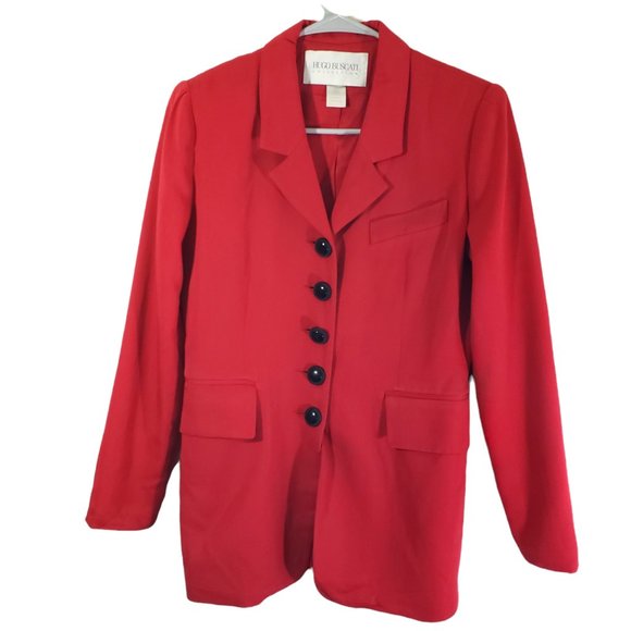 HUGO BUSCATI Size 2 Red Solid Blazer, Button Front, Shoulder Pads Jacket - Picture 2 of 8